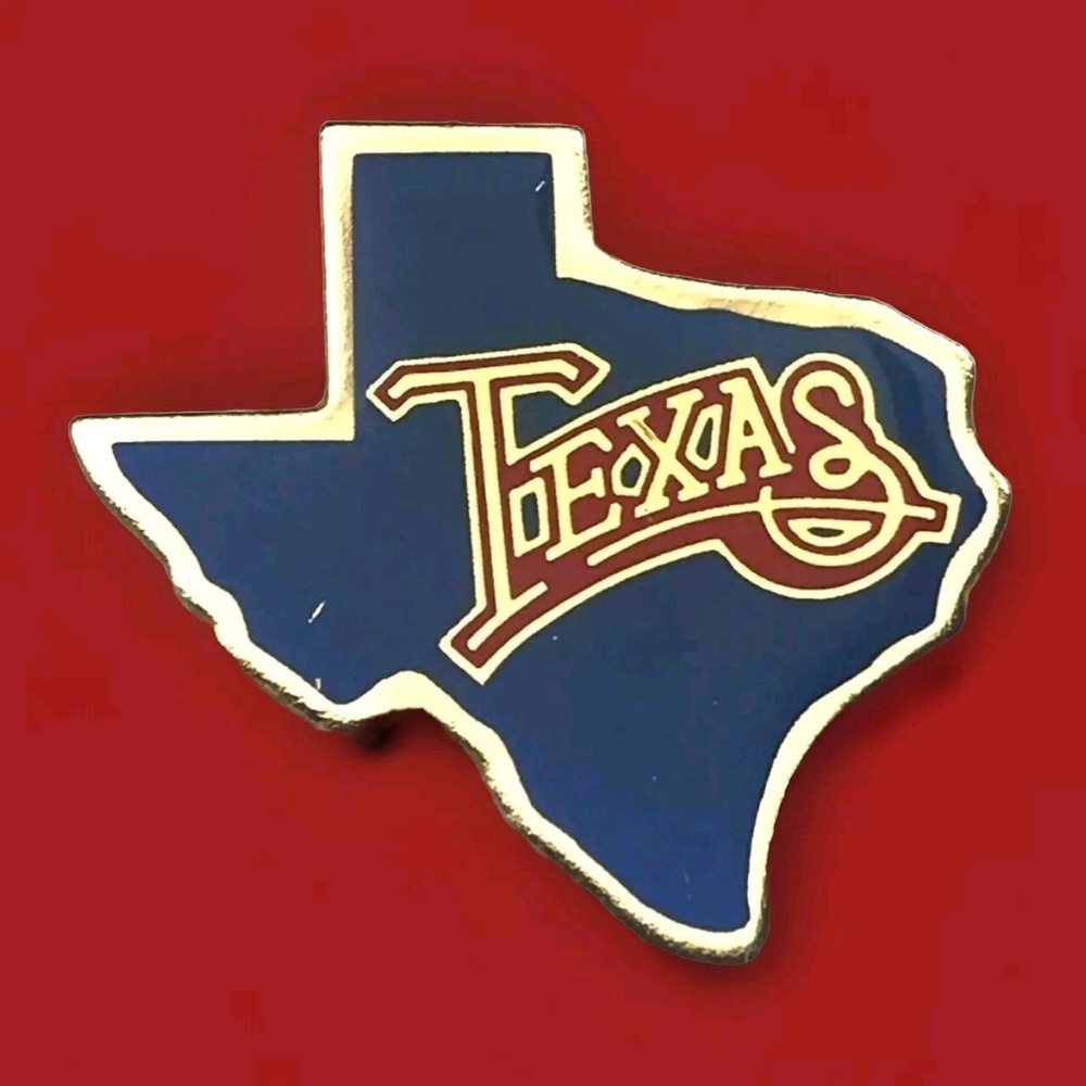 Texas Souvenir Lapel Pin Gold Blue Red Enamel State Shape Collectible